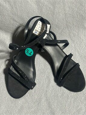 White Mountain Black Rhinestone Strap Dress Sandals